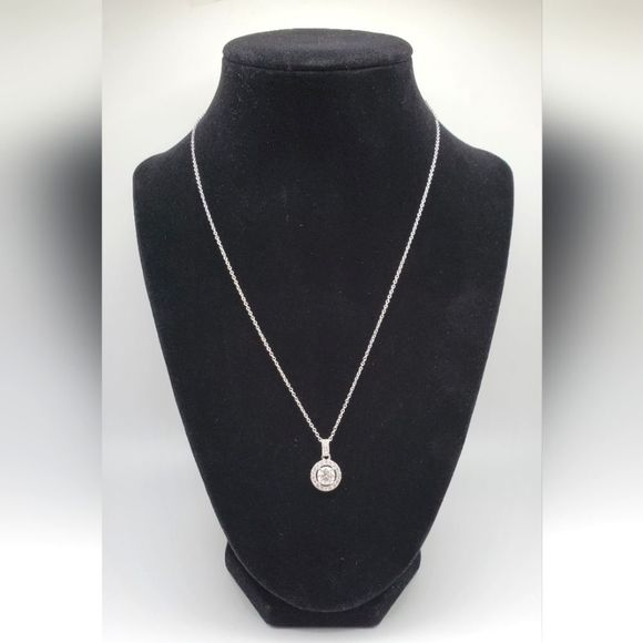 RESERVED 1.5 ct Moissanite 925 Sterling Silver Pendant and Chain Halo Necklace - Picture 2 of 10